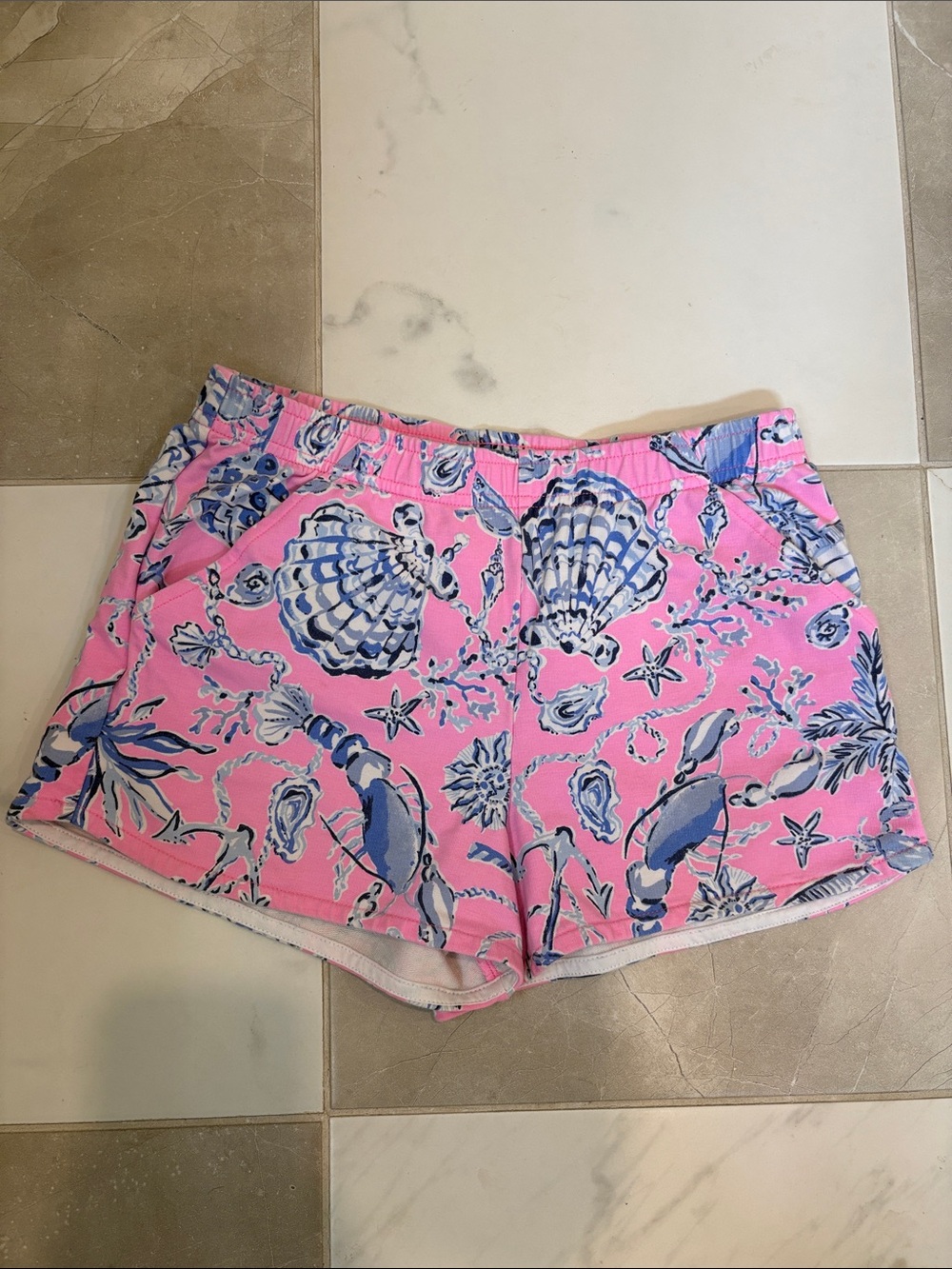 Lilly Pulitzer Pink & Blue Seashell Print Girls' Shorts 8-10